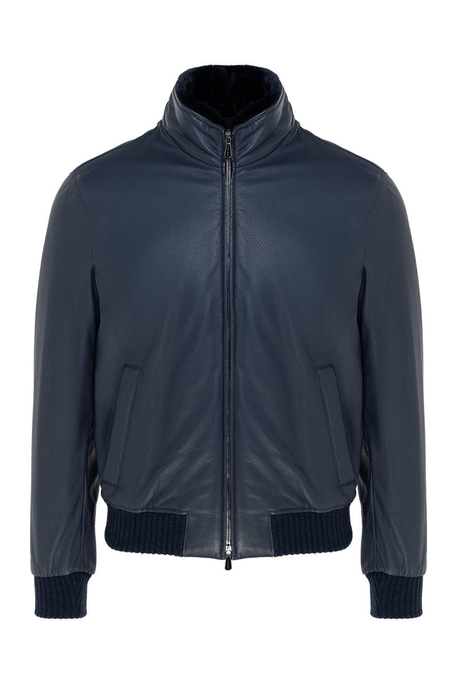 Enrico Mandelli jacket with fur and leather blue for men