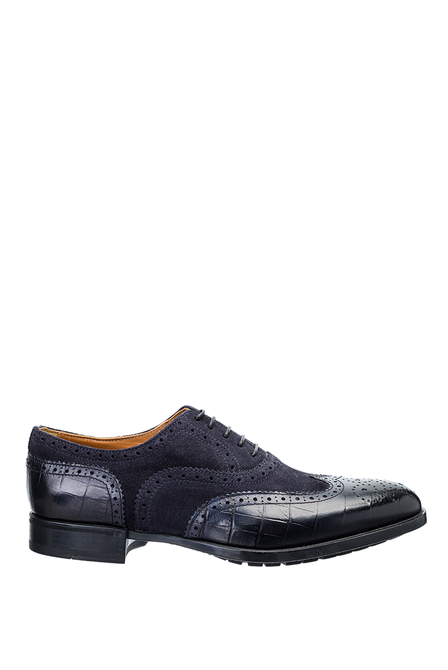 Doucal`s blue textured leather brogue oxford shoes for men 141864