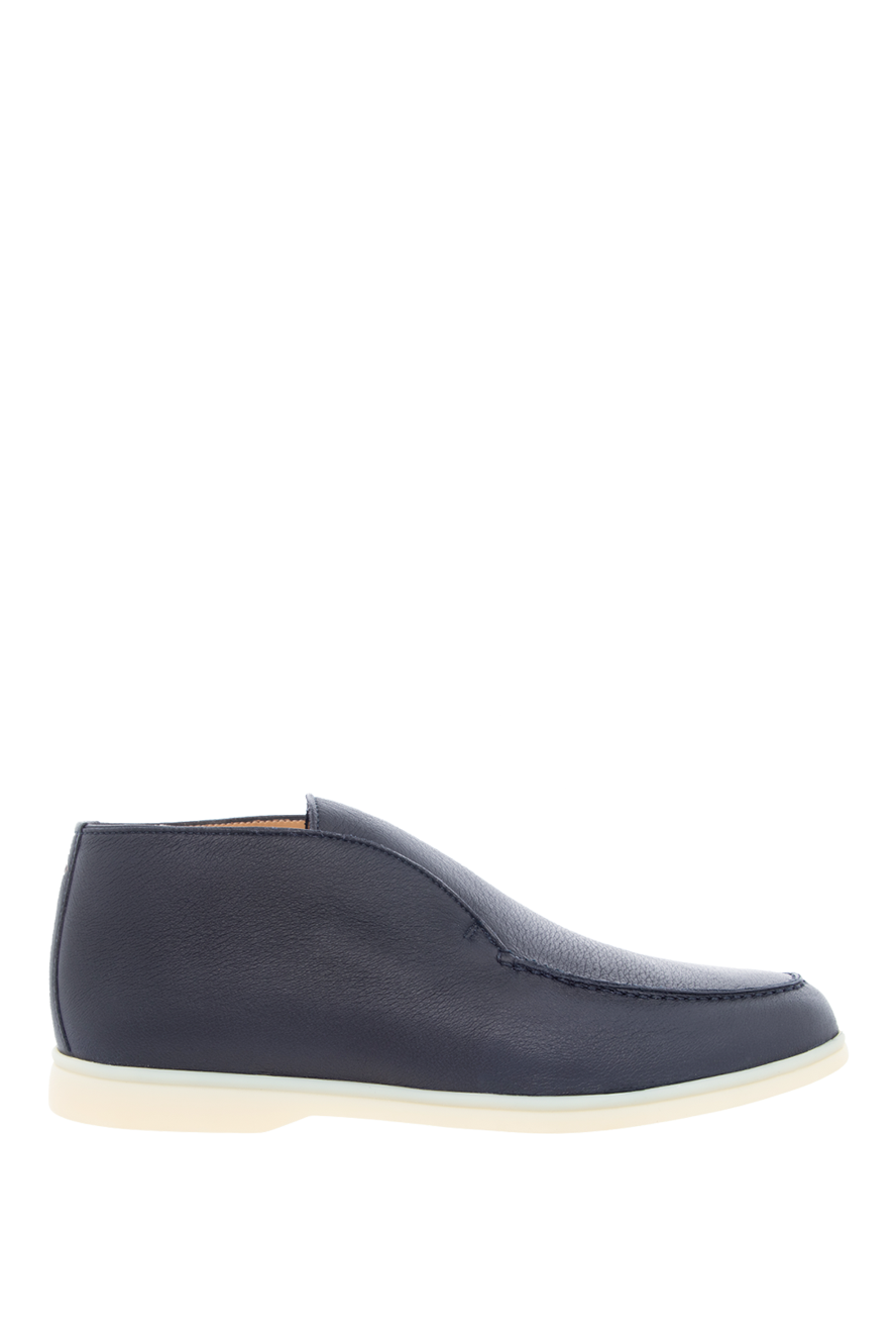 Loro Piana men's leather loafers shoes dark blue on white sole