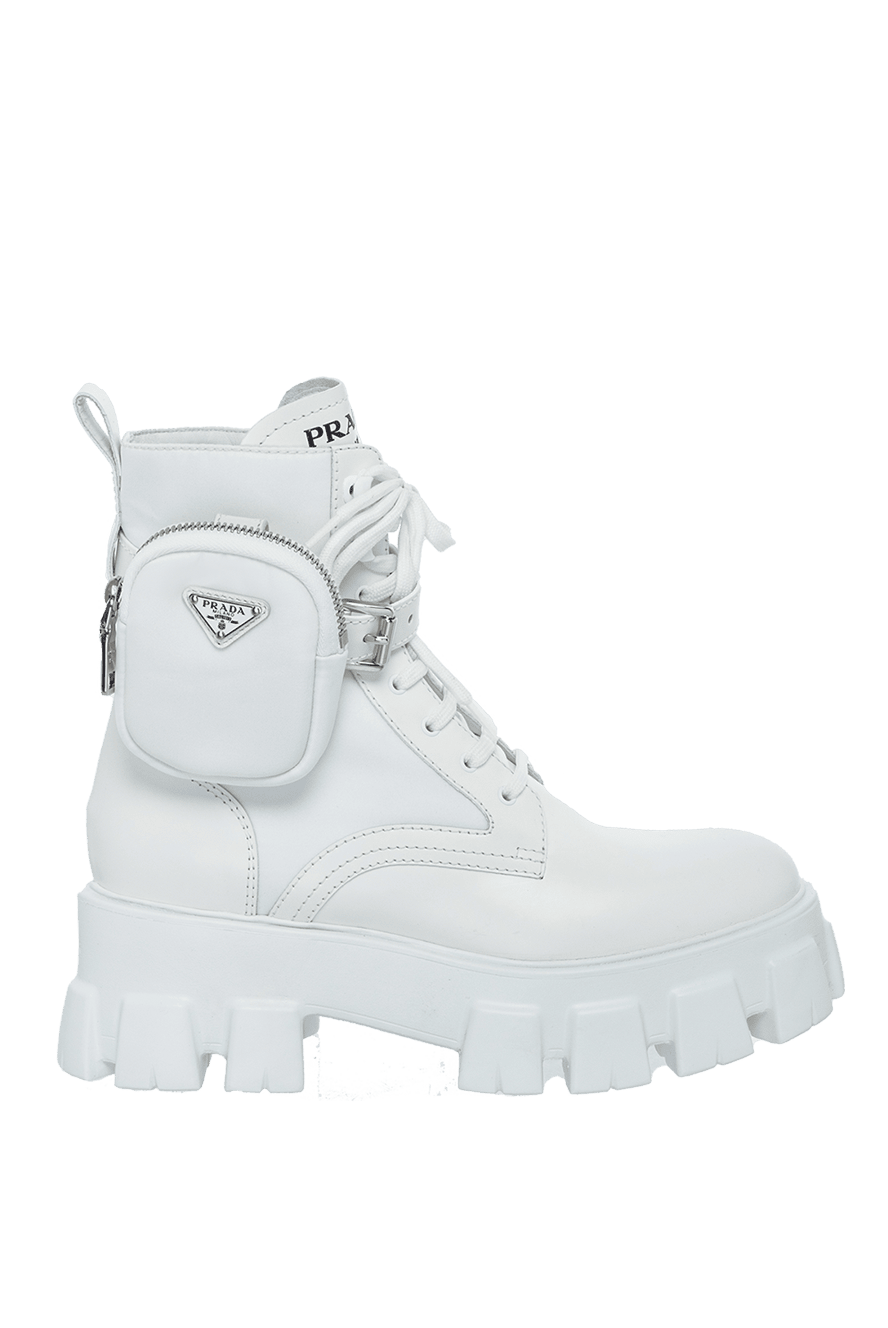 ショートブーツ・ブーティ PRADA WHITE LEATHER ANKLE BOOTS Prada Monolith 55mm Pouch Ankle Boots White Leather