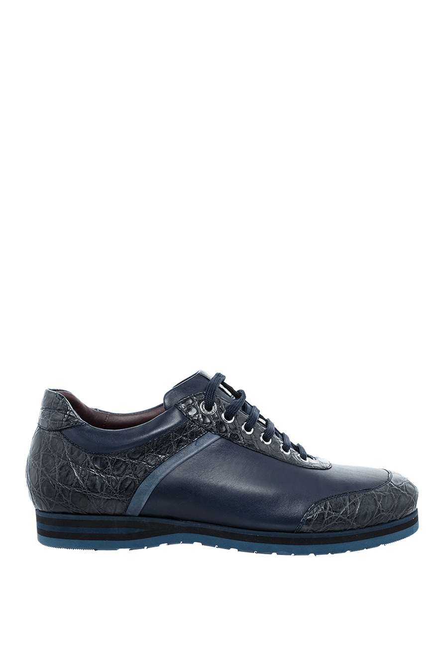 Lui Zilli blue sneakers with smooth leather and crocodile details