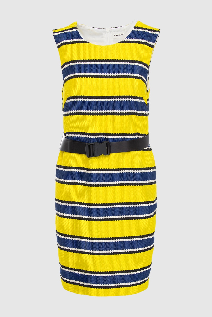 P.A.R.O.S.H. sleeveless dress in yellow and blue stripes made of jersey with a belt 166228 Women dresses | Domino Online Store Ukraine P.A.R.O.S.H. sleeveless dress in yellow and blue stripes made of jersey with a belt 166228 Women dresses | Domino Online Store Ukraine