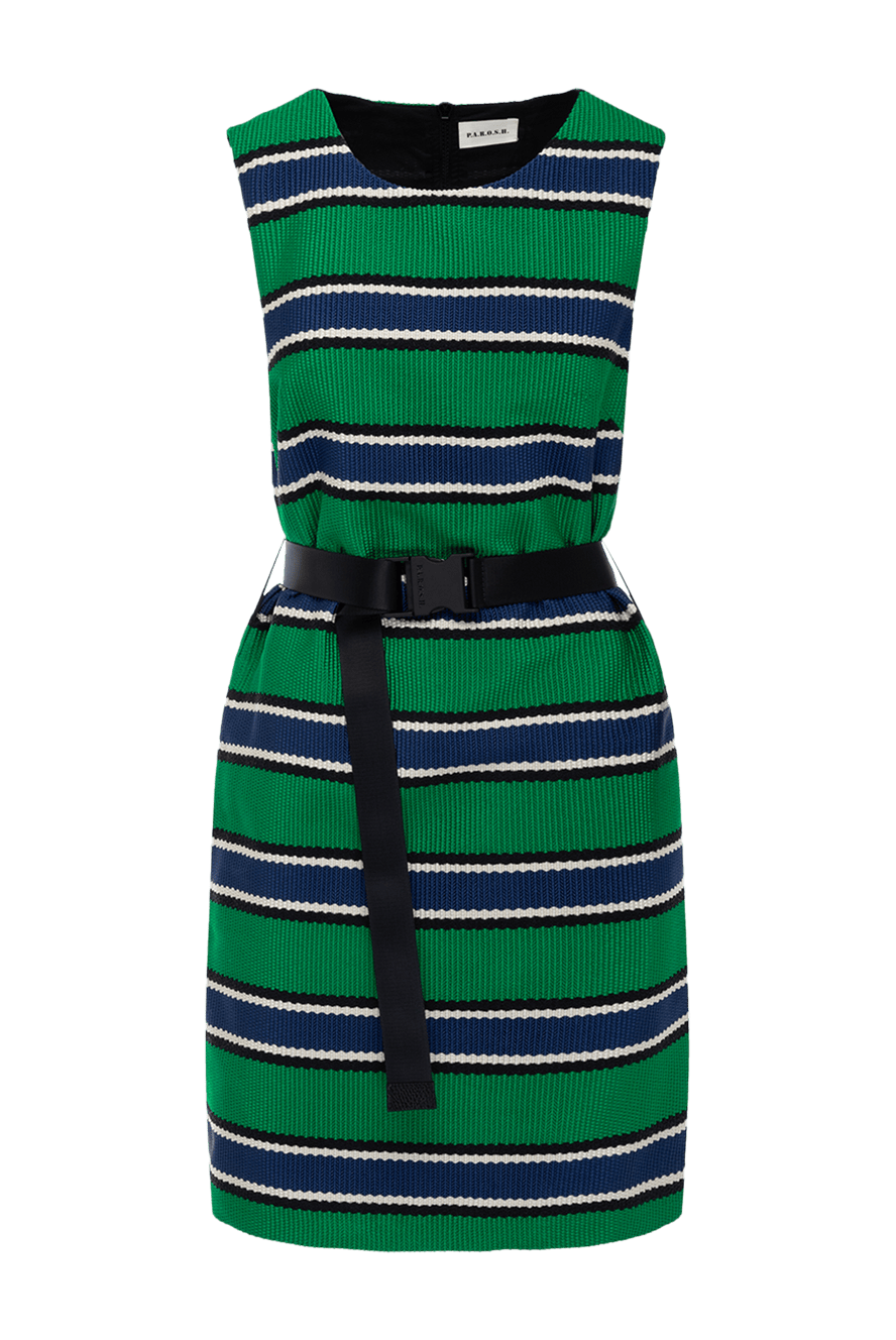 P.A.R.O.S.H. green striped dress made of thick jersey with a black belt  166229  Women dresses | Domino Online Store Ukraine