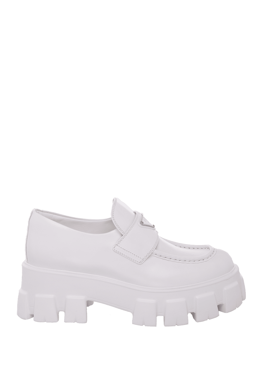 PRADA Men's 'Monolith' Brushed Leather Loafers Bianco White