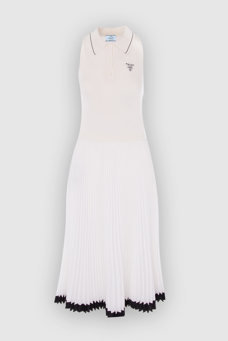 white prada dress Fashion Show Outfit feminine allure characterizes this organza dress with a timeless silhouette NEW PRADA Intarsia Poplin Fit-and-Flare
