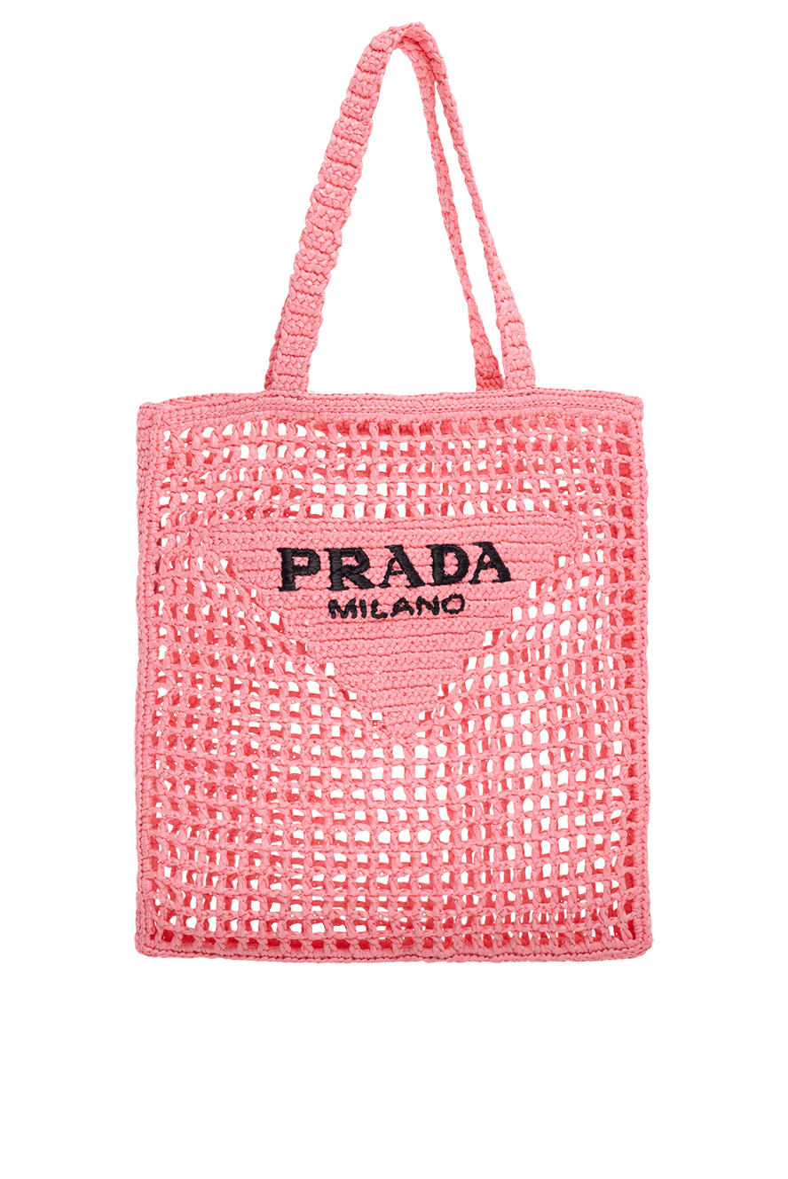 Prada women's wicker bag pink with black logo 174236 — Women