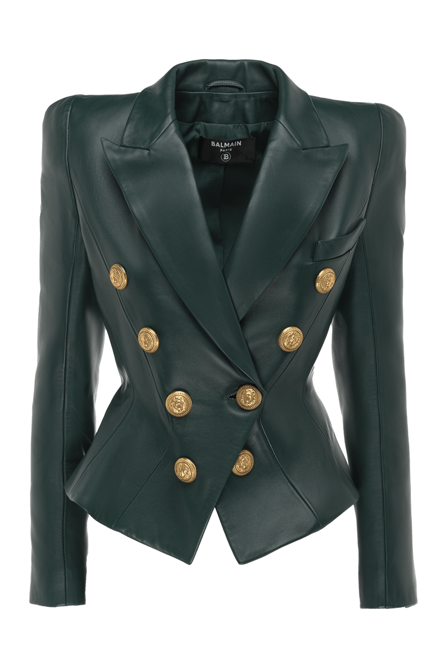 Balmain green leather jacket for women 174934 — Women suit jackets