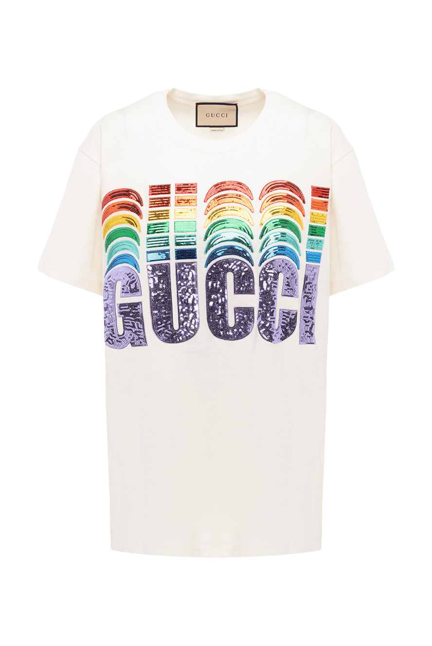 Gucci women's cotton t-shirt with rainbow sequin embroidery 175346