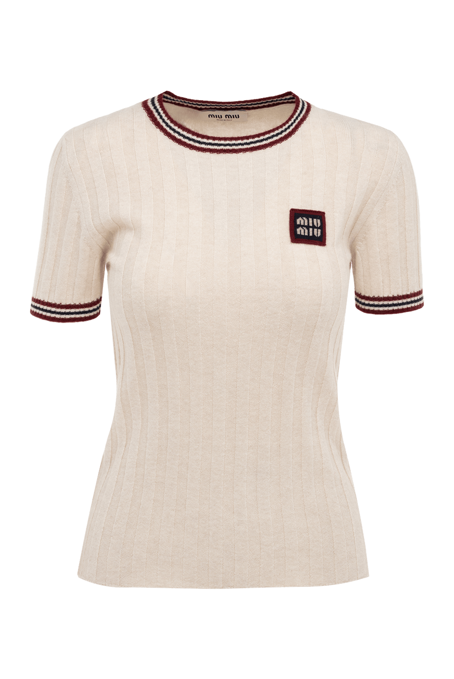 Miu Miu women's cashmere t-shirt beige 176444 — Women t