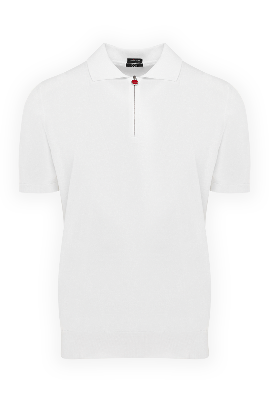 Kiton men's white polo shirt with a zip and red accent 177721