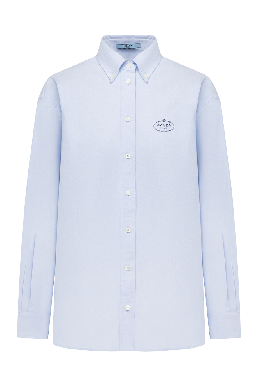 Prada women's light blue cotton shirt with chest embroidery 178660