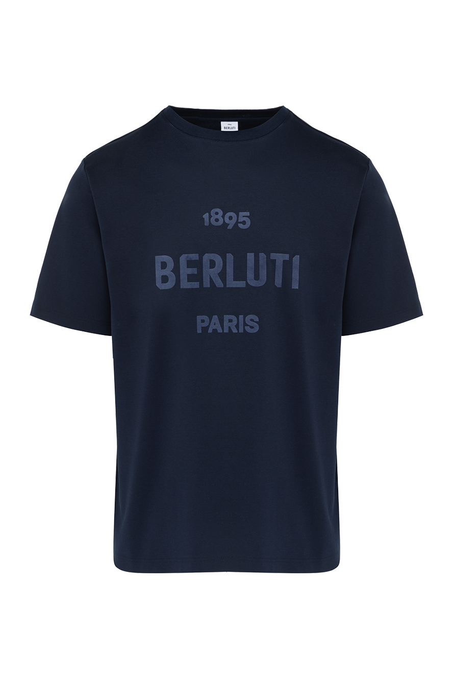 Berluti men's dark blue cotton t-shirt with 1895 paris print