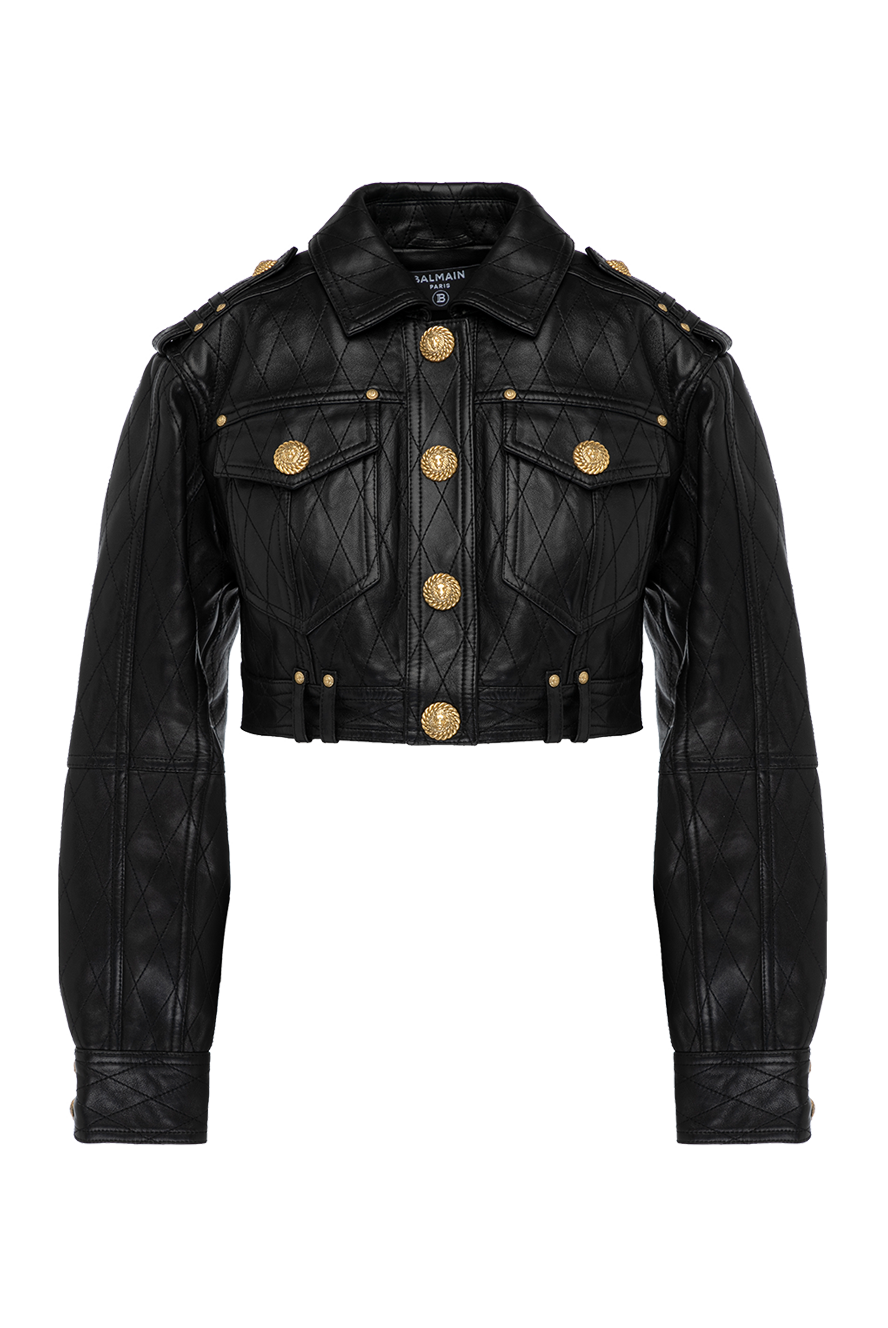 BALMAIN 羊革ステッチデザインジャケット　ブラック　サイズ11 vintage レザーテーラードジャケット 羊革 デザイン ブラック/GW514