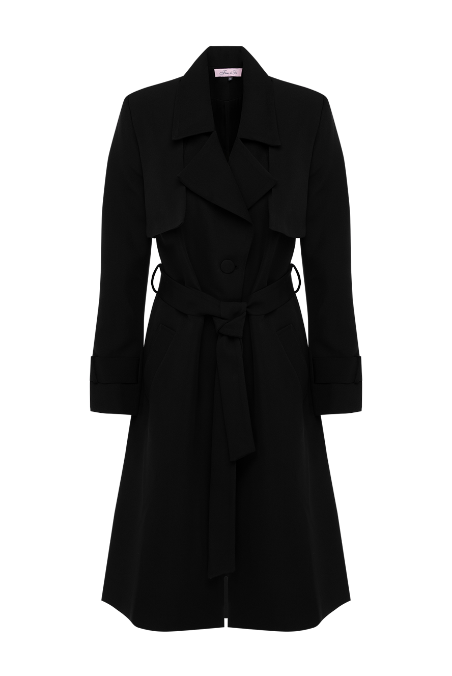 Fleur de Paris women's black fitted coat with a waist belt 179767