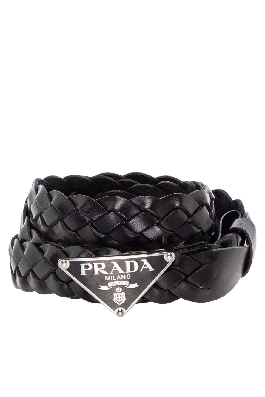 Prada braided belt for women black from genuine leather 180623