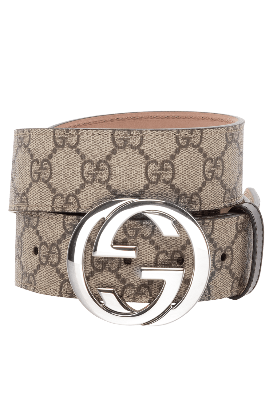 Gucci men's leather belt with monogram pattern and metal buckle