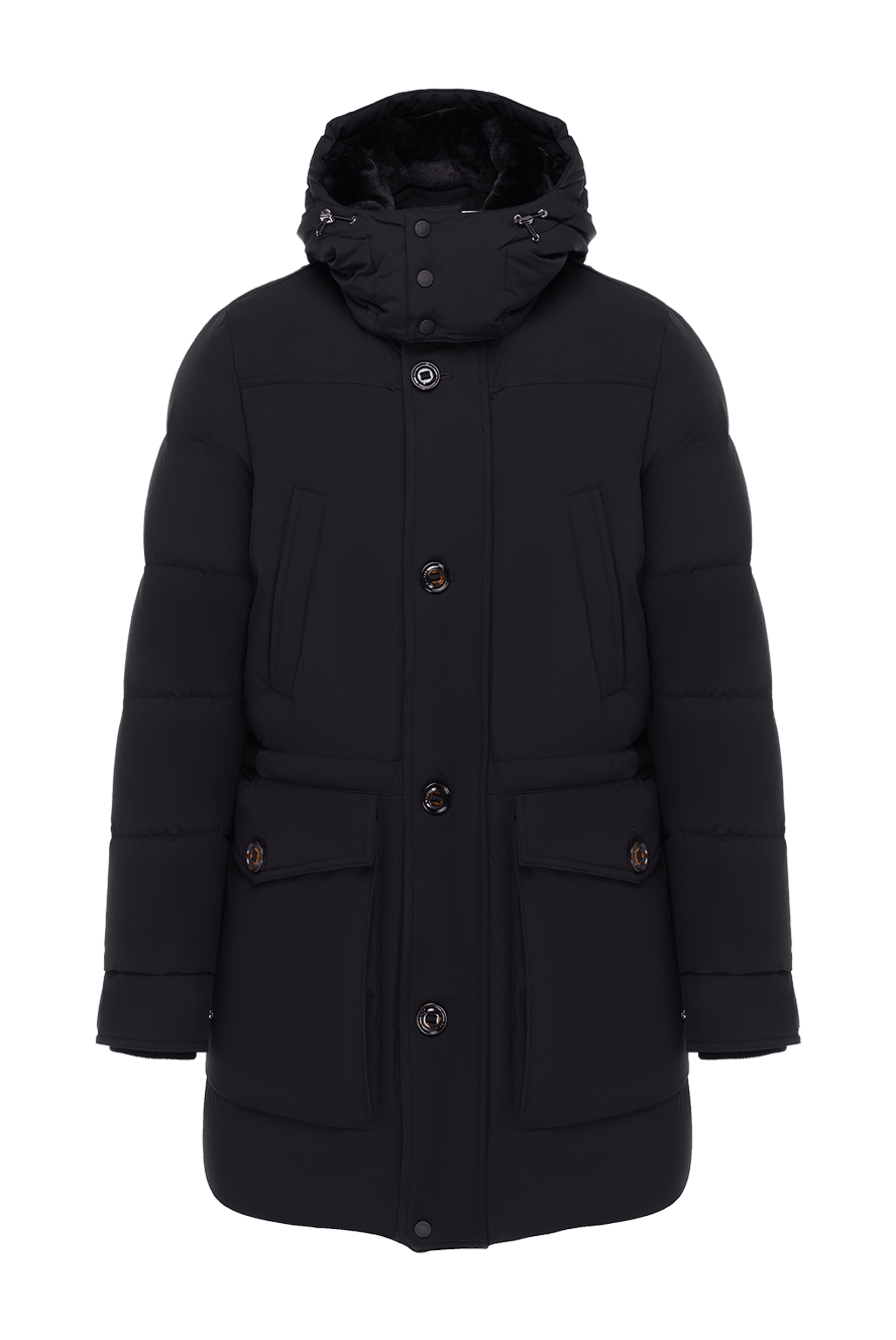 Moorer men's long down jacket ferdy blue with a hood 184724