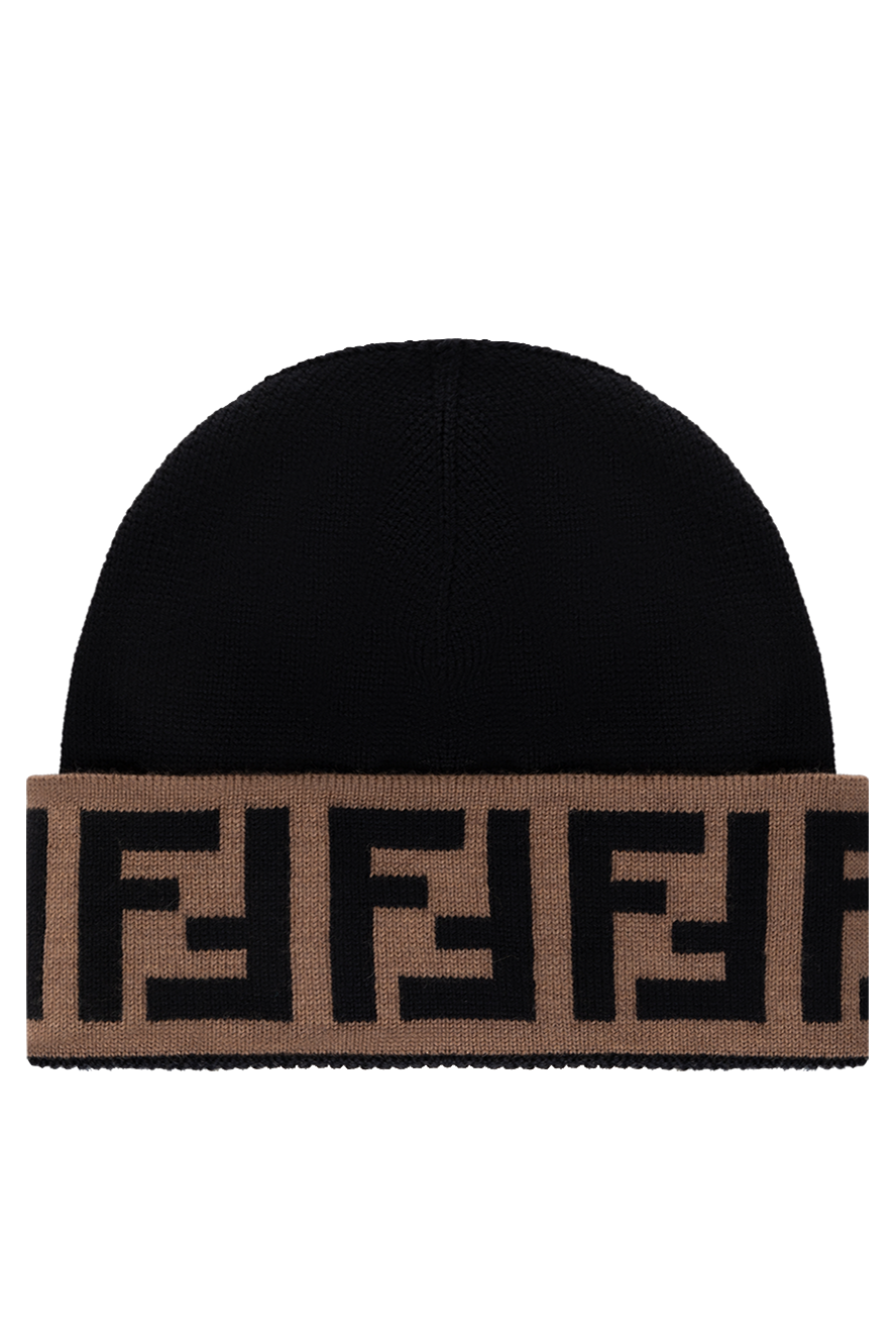 Fendi men's warm wool hat with a wide cuff and signature pattern