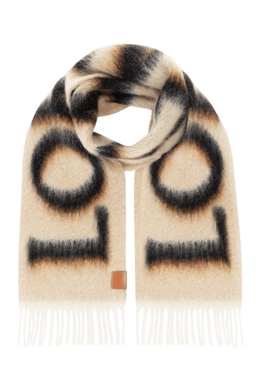 Loewe women's beige scarf with logo and fringe. 184967 — Women