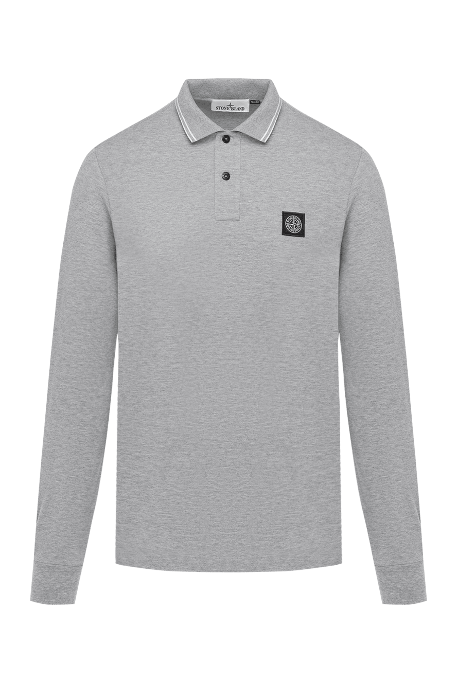Stone Island gray melange polo with long sleeves for men 185064