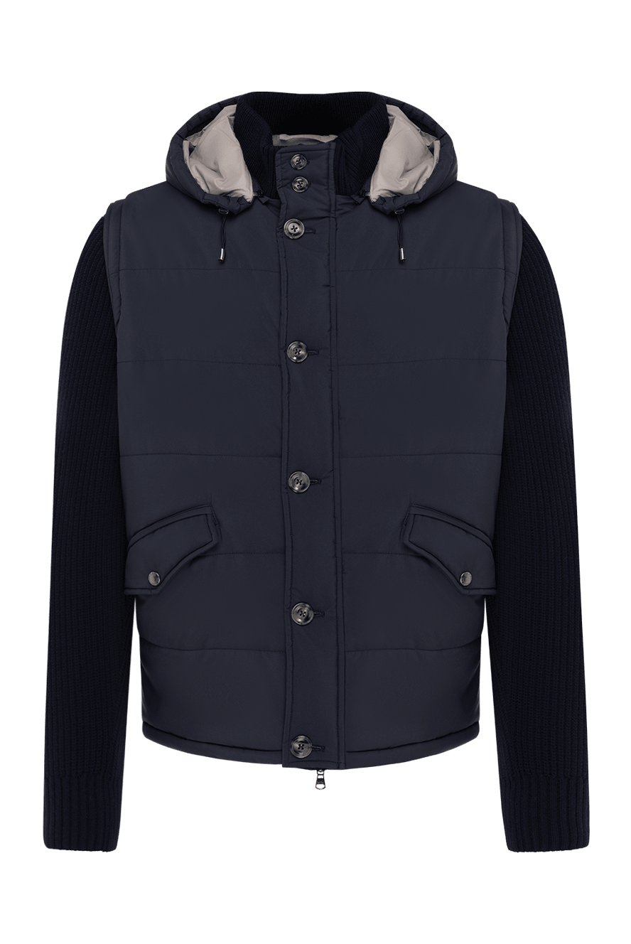 Barba Napoli men's blue quilted jacket with a hood and knitted