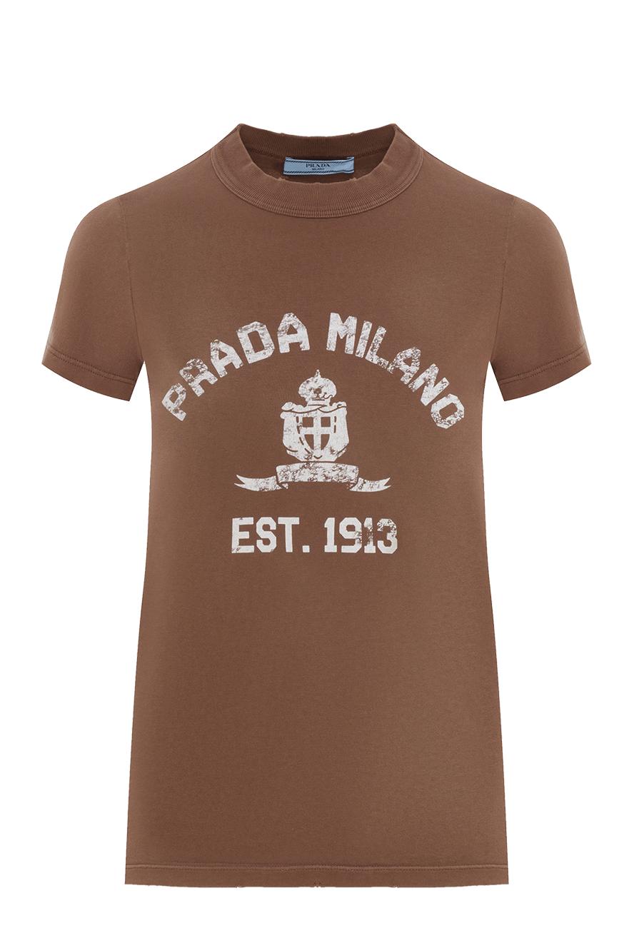 Prada women's brown printed jersey t-shirt 186733 — Women t