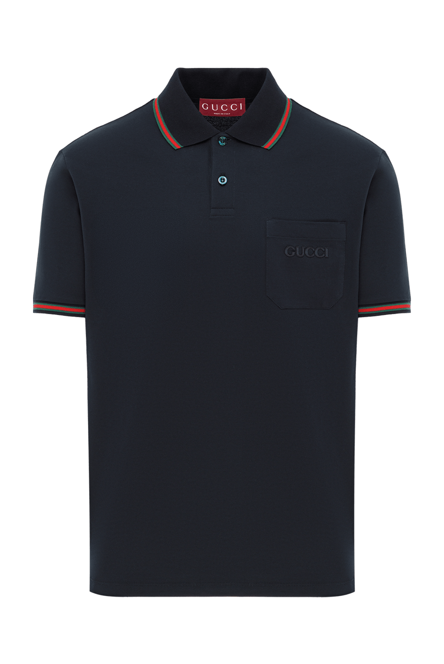Gucci stretch cotton polo shirt with embroidery, blue, men's