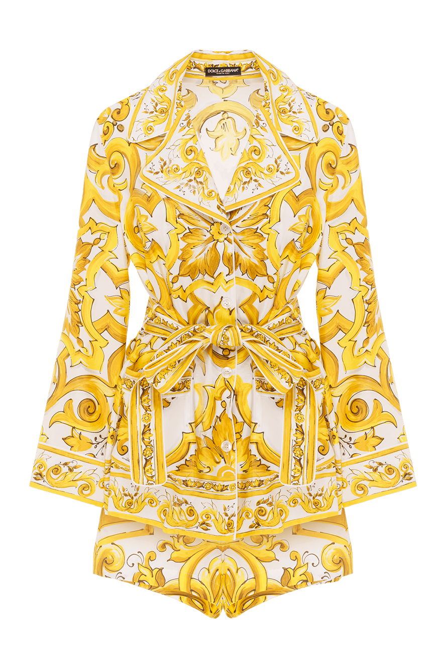 Dolce & Gabbana silk twill short suit with majolica print yellow