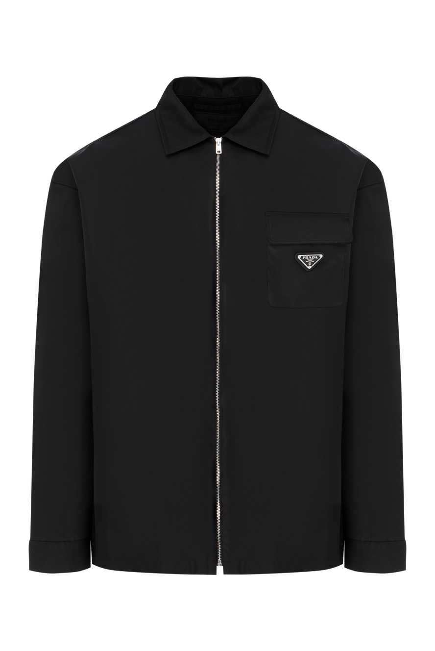 PRADA ブラックジャケット 42 Prada men's black nylon jacket with logo 187400 — Men jackets