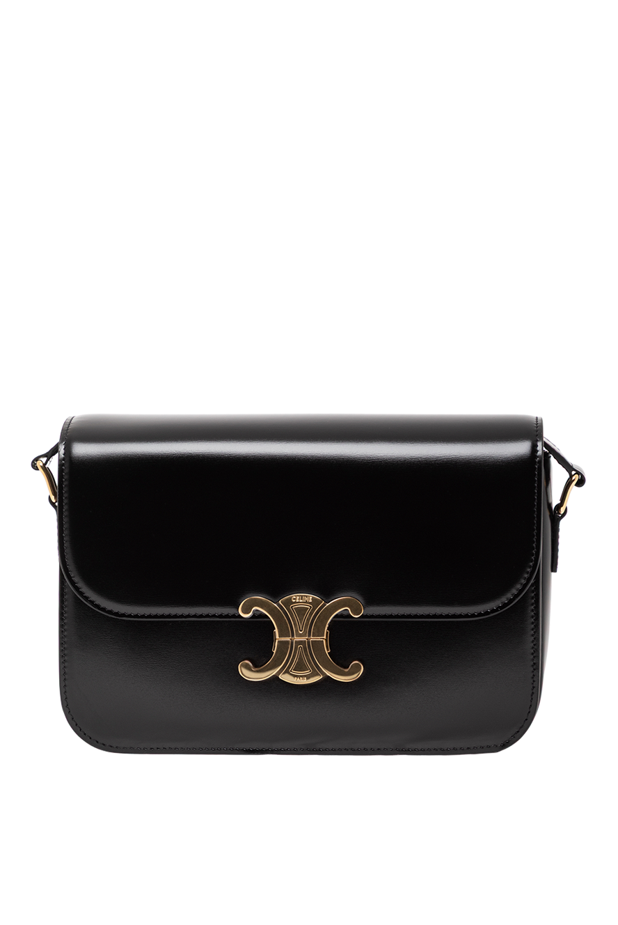 Celine classique triomphe bag in shiny black calfskin 191744