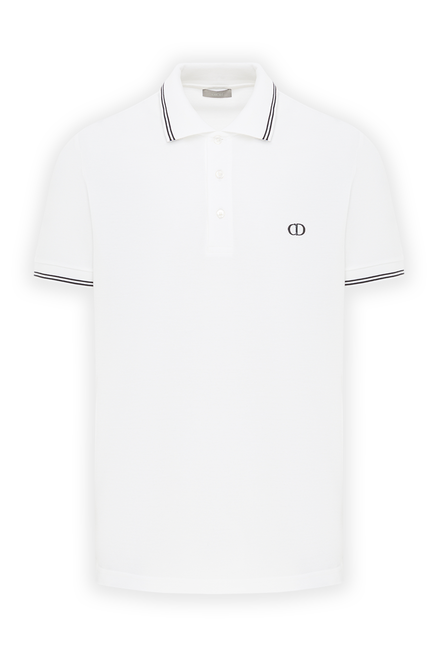 Dior men's cd icon polo shirt in white cotton pique with stripes