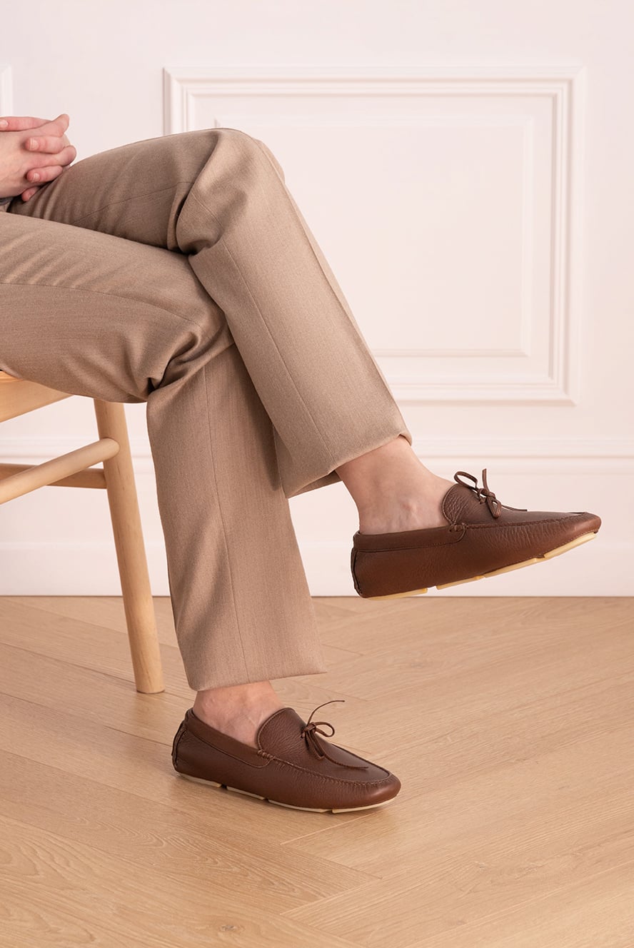 Loro Piana men's nubuck moccasins in burgundy. 140942 — Men