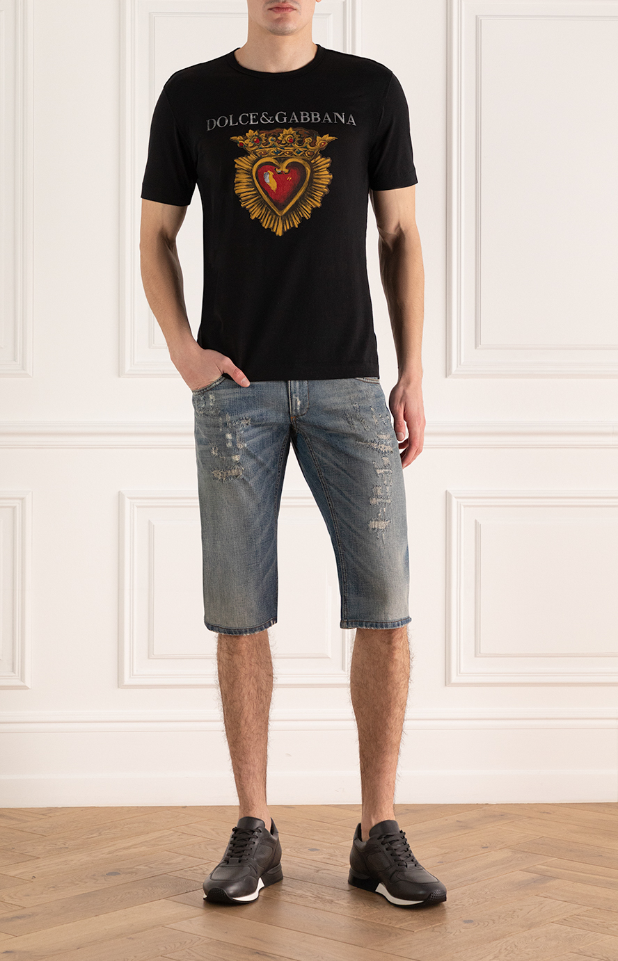 Dolce & Gabbana black cotton t-shirt with crowned heart and