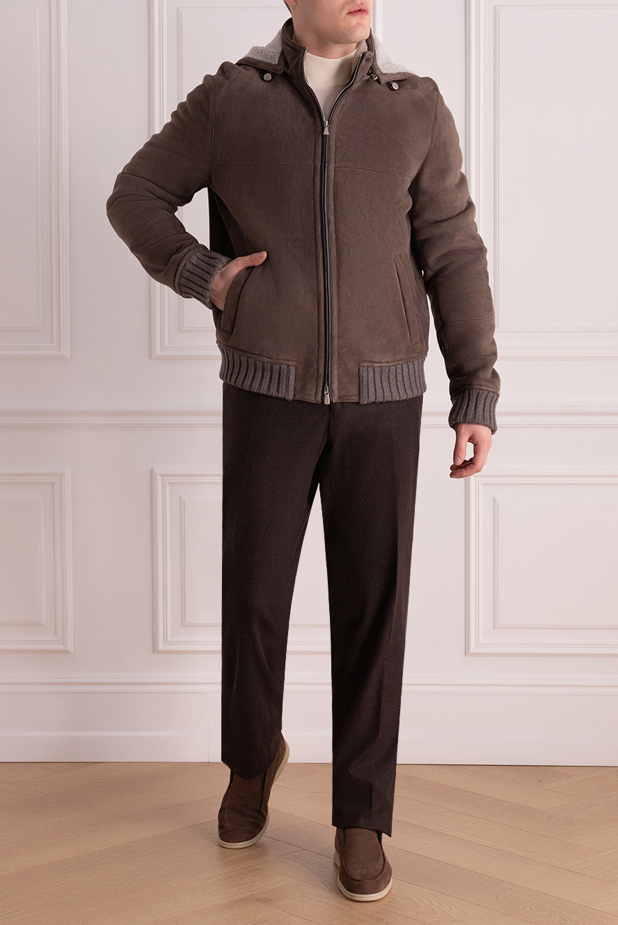 ENRICO MANDELLI 子羊革men'sコート Enrico Mandelli men's sheepskin coat made of nubuck and fur brown