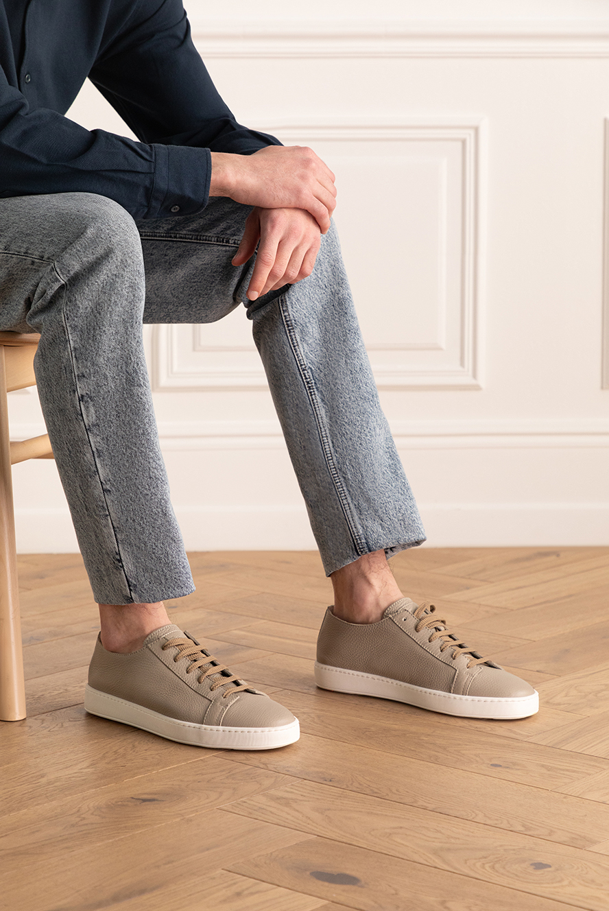 Santoni beige leather sneakers for men 166745 — Men sneakers