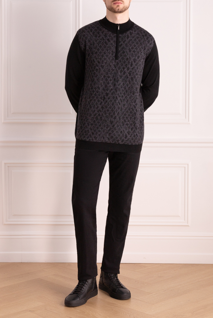 Zilli Pattern Zilli black cashmere and silk trouser with voluminous diamond pattern ...