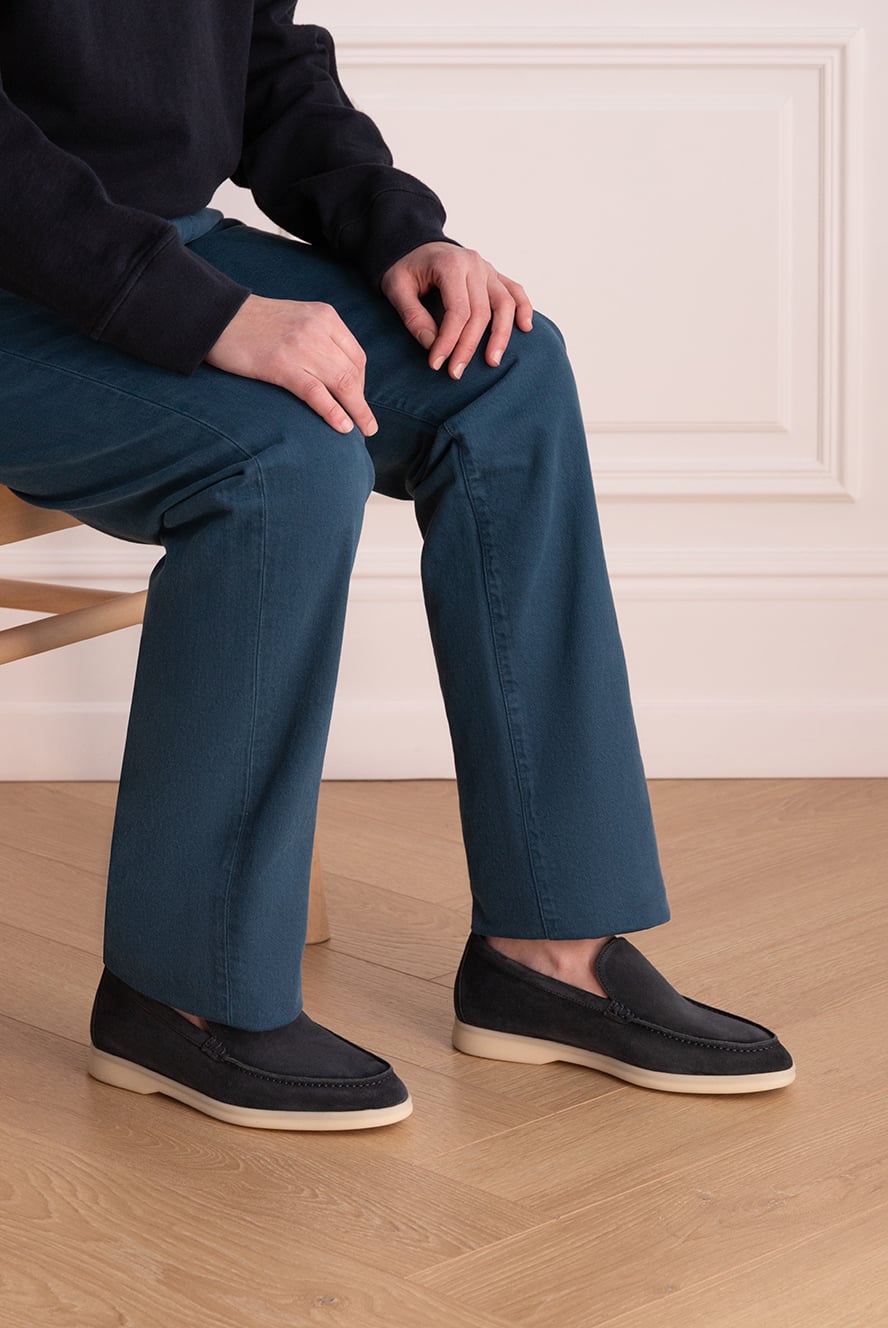 Loro Piana лофери із натуральної замші синього кольору без