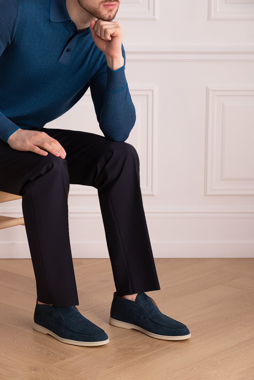 Loro Piana синие замшевые лоферы высокие без шнурков мужские
