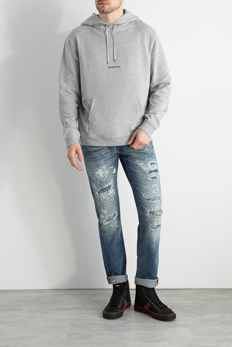Saint Laurent melange jersey hoodie with logo on the chest 170572