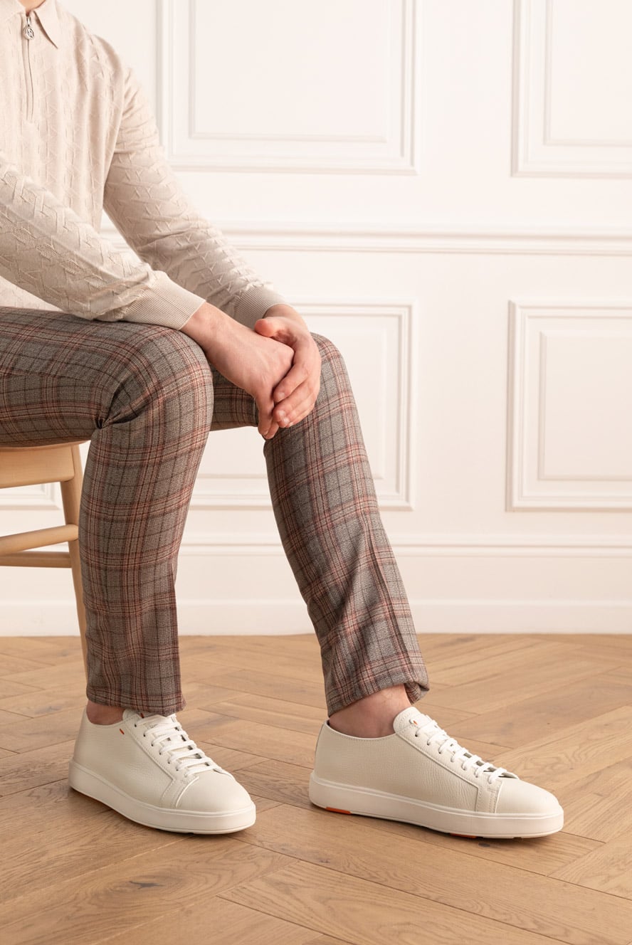 Santoni leather sneakers in white with a round toe and smooth sole