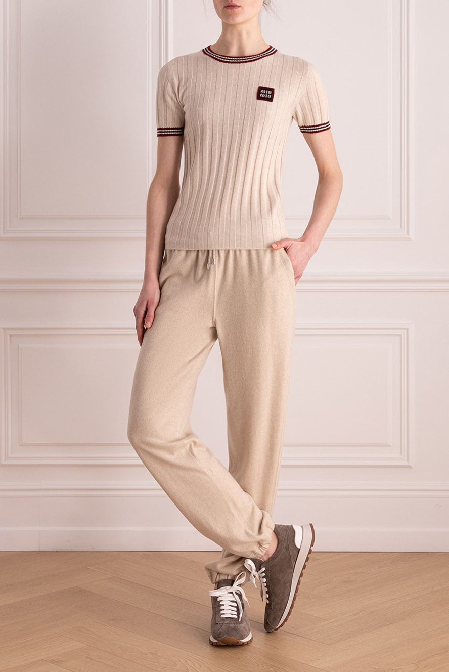 Miu Miu women's cashmere t-shirt beige 176444 — Women t