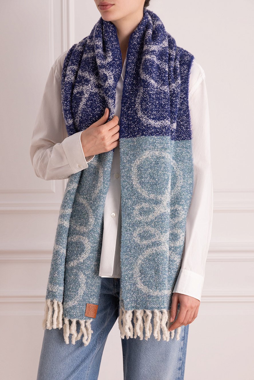 Loewe double-sided blue wool scarf with abstract design
