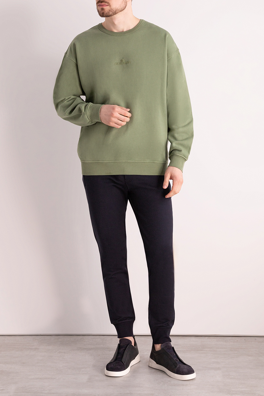 Stone Island кофта спортивная из хлопка мужская зеленая 177273