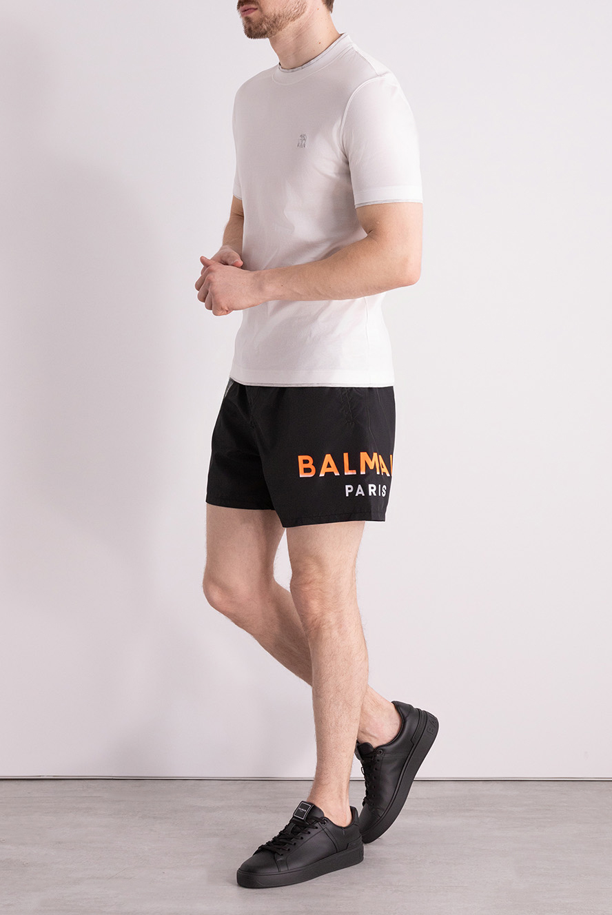 Balmain balmain paris men's black embroidered swim shorts with