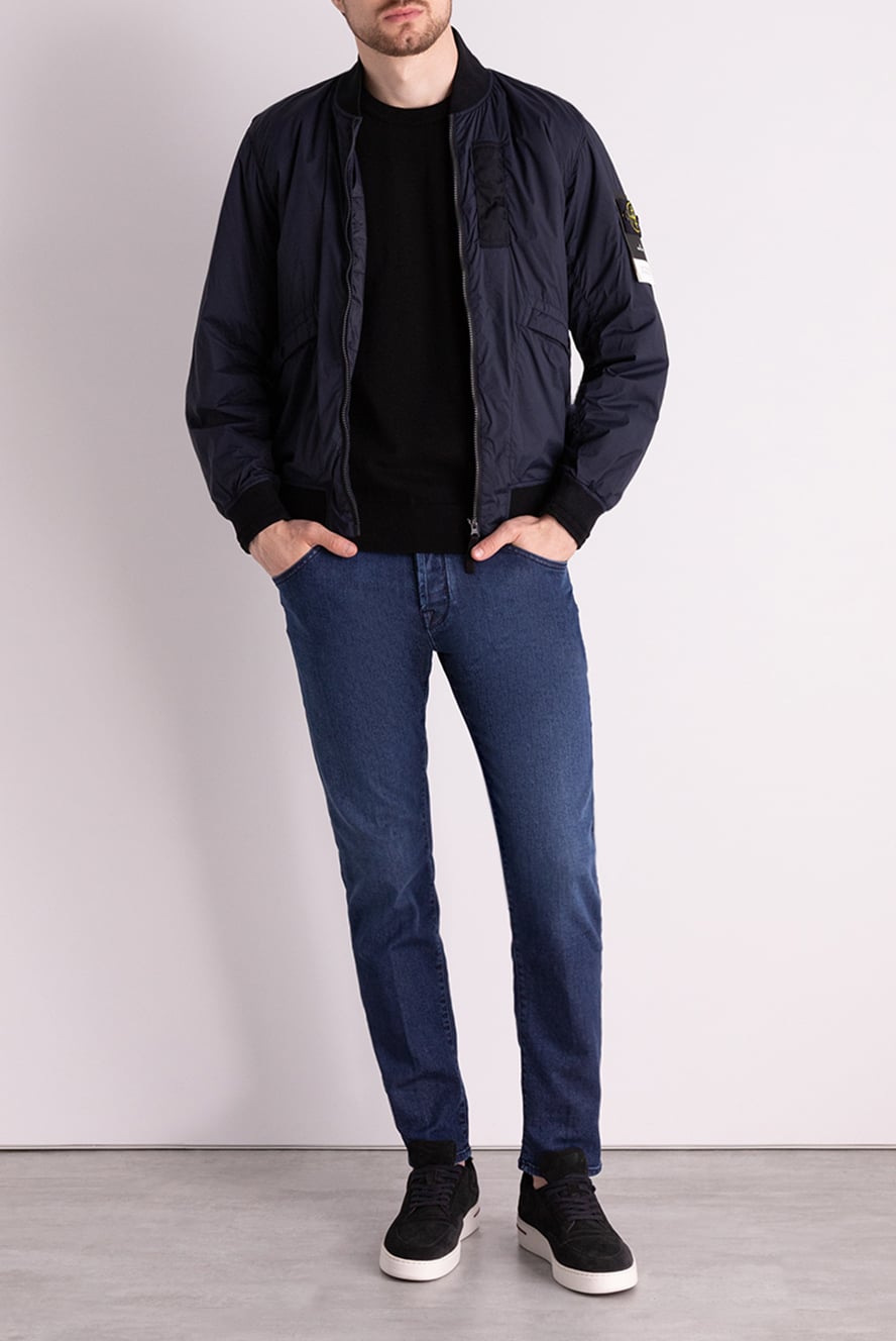 Stone Island лёгкая куртка синяя с молнией и логотипом на рукаве