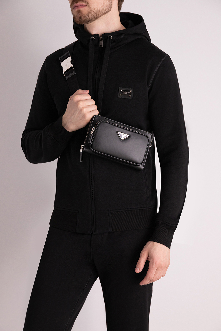 Prada сумка поясная мужская черная из натуральной кожи 178701