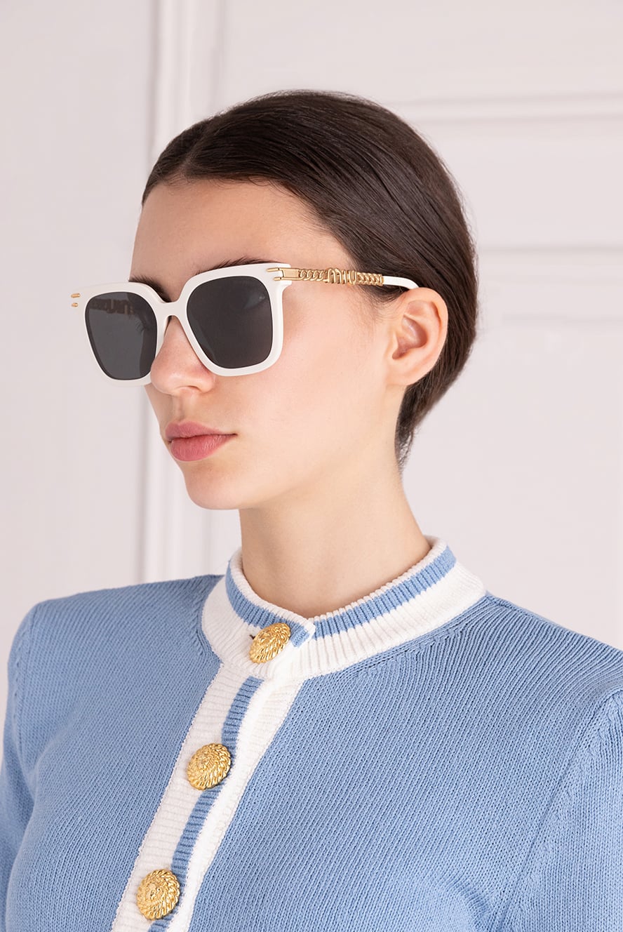Miu Miu окуляри жіночі білі з масивною оправою та золотим декором