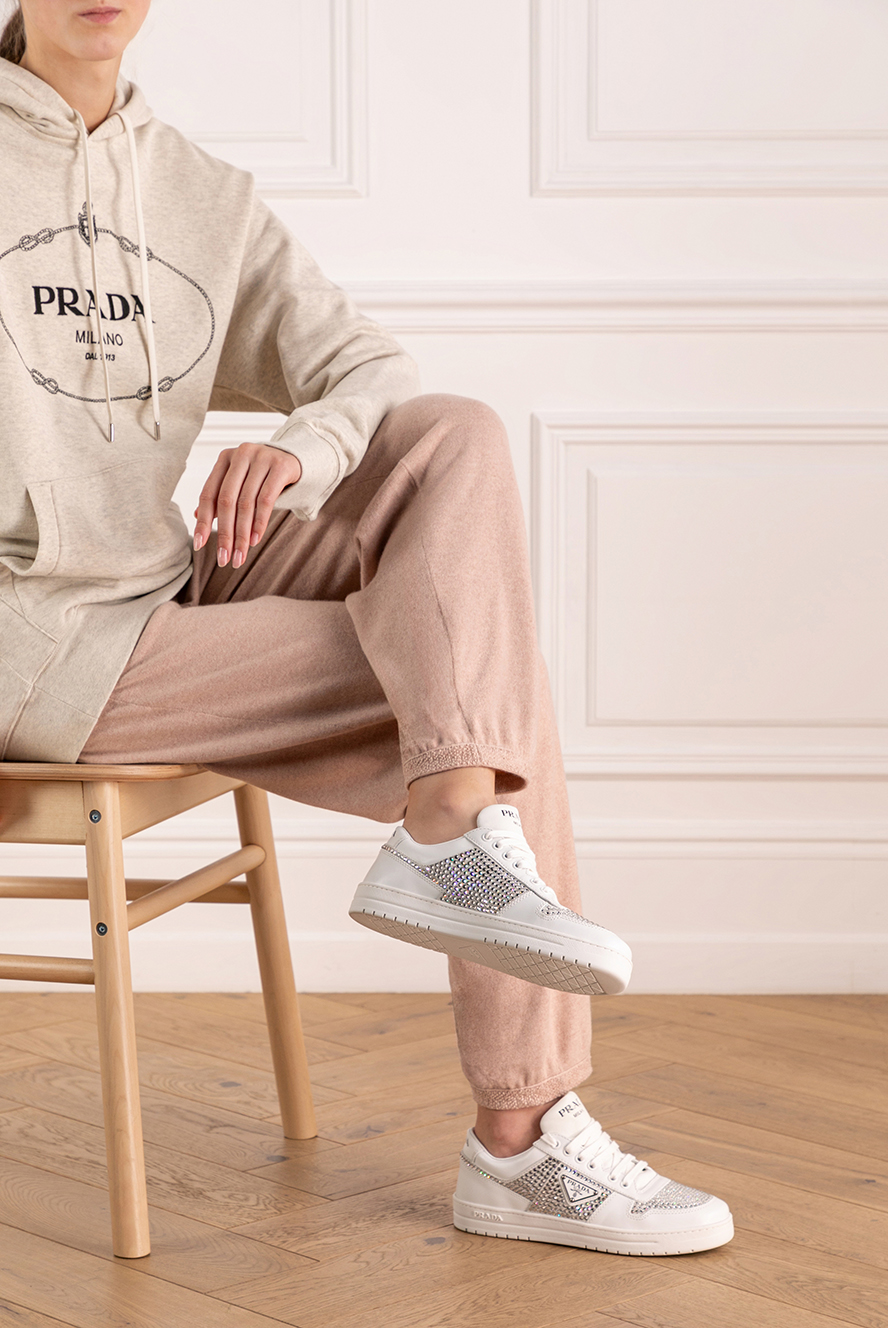 Prada women's white sneakers made of genuine leather 180332