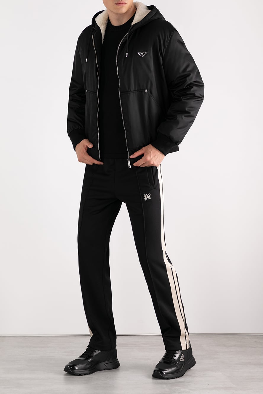 Prada куртка на меху мужская черная с капюшоном 180618 — Мужские