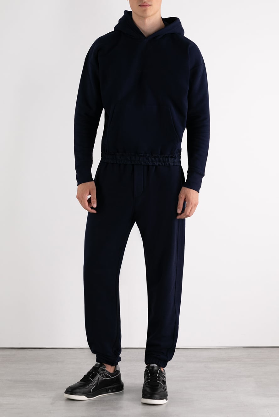 Saint Laurent men's cotton tracksuit with a hoodie and dark blue